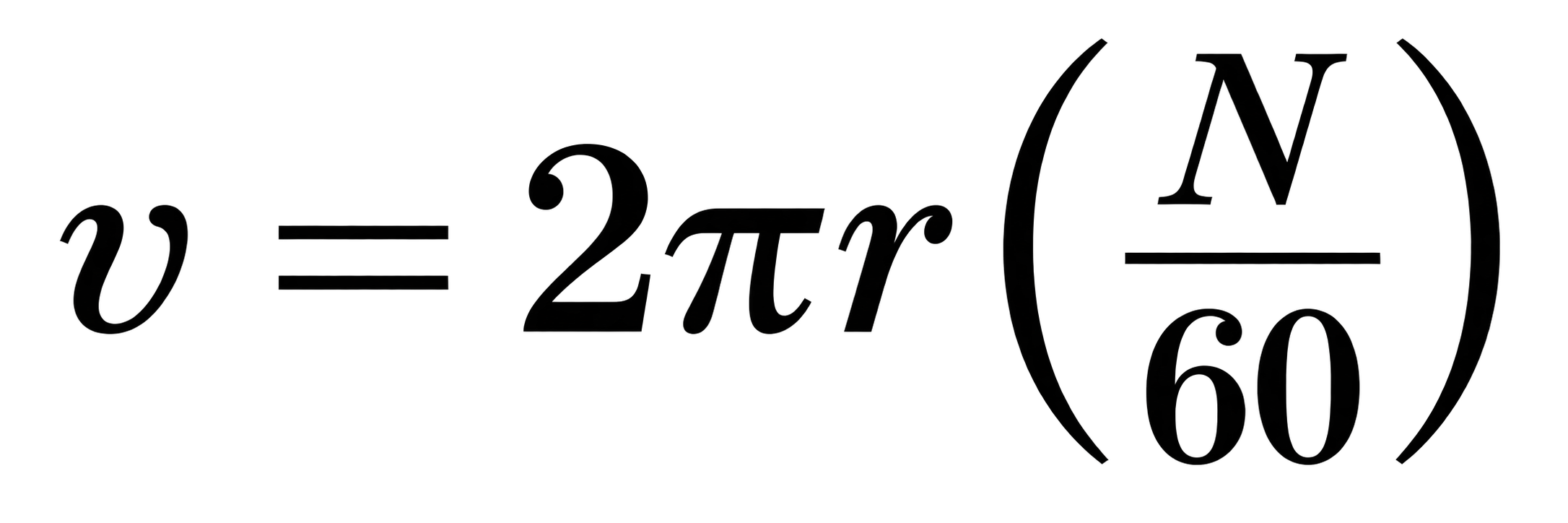 Groove linear velocity equation: v equals 2 pi r times N divided by 60